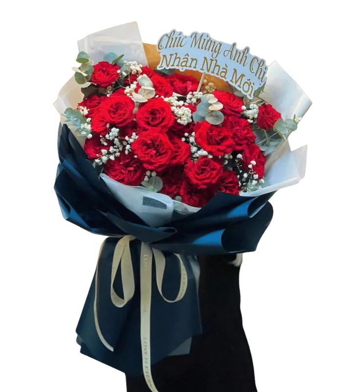 Bó Hoa Hồng Đỏ Gói Xanh Đậm