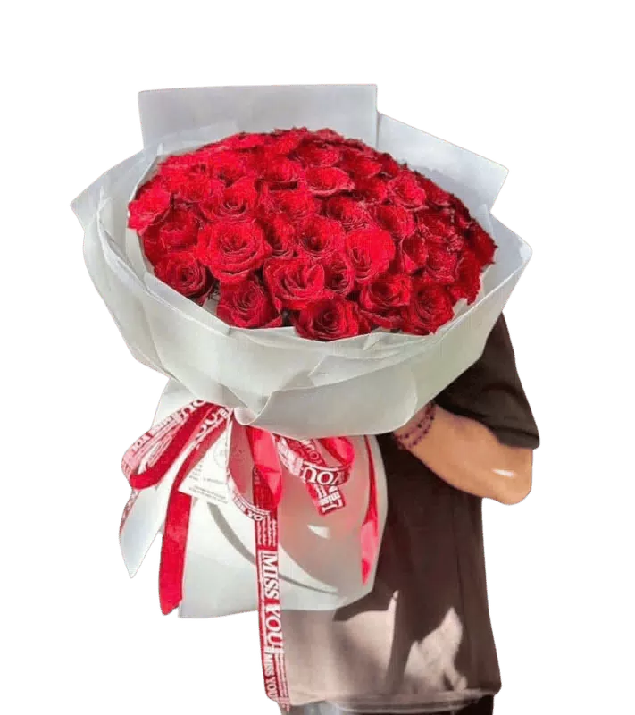 Bó Hoa Hồng Đỏ Tròn Gói Trắng