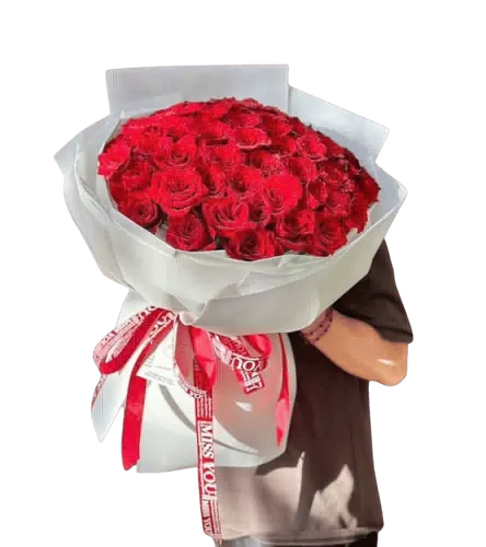 Bó Hoa Hồng Đỏ Tròn Gói Trắng