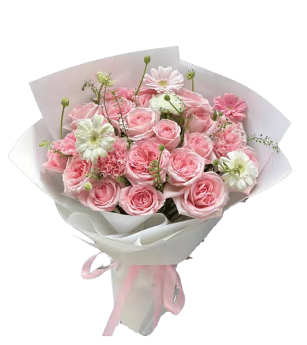 Bó Hoa Hồng Phấn Phối Cúc Trắng