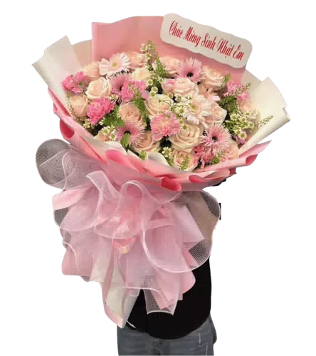 Bó Hoa Hồng Phấn Phối Đồng Tiền