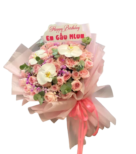 Bó Hoa Hồng Phấn Phối Lan Trắng