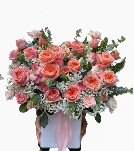 Giỏ Hoa Hồng Cam Phấn Thanh Lịch
