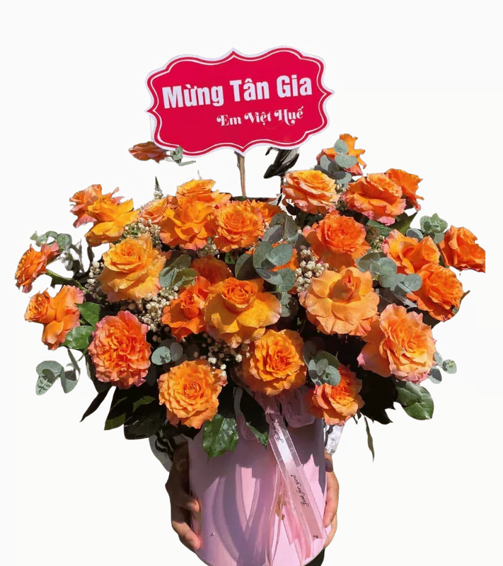 Giỏ Hoa Hồng Cam Phối Hoa Cùng Tông