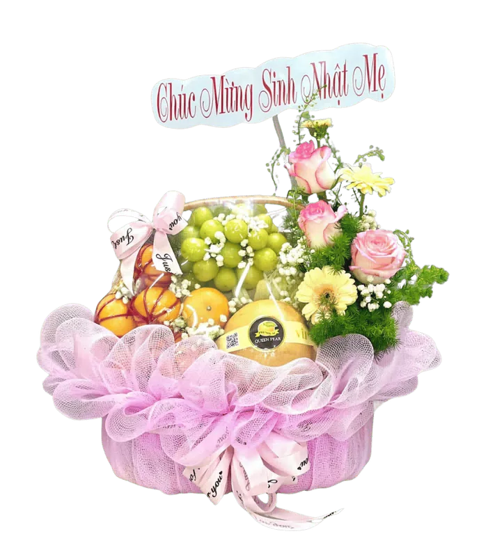 Giỏ Trái Cây Phối Hoa Hồng Sinh Nhật