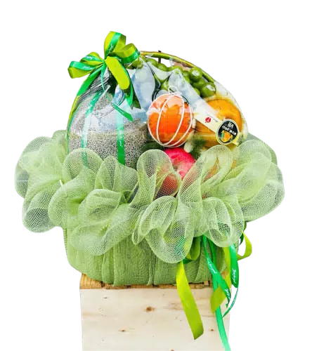 Giỏ Trái Cây Tông Xanh Trong Hộp Gỗ