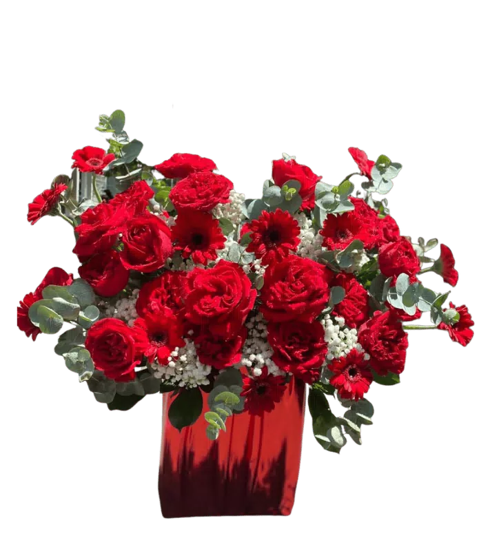 Hộp Hoa Hồng Đỏ Phối Đồng Tiền