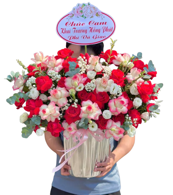 Hộp Hoa Hồng Đỏ Phối Lan Hồng