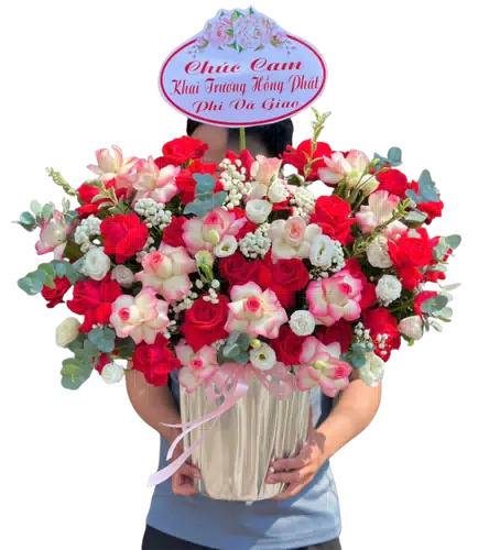 Hộp Hoa Hồng Đỏ Phối Lan Hồng