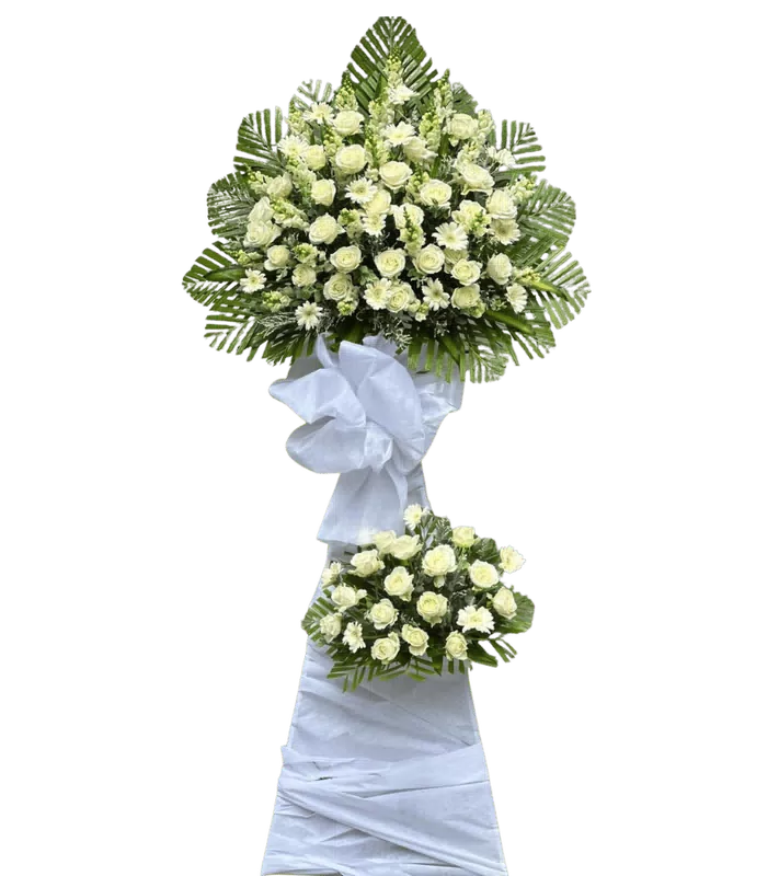 Kệ Hoa Chia Buồn Trắng Hai Tầng