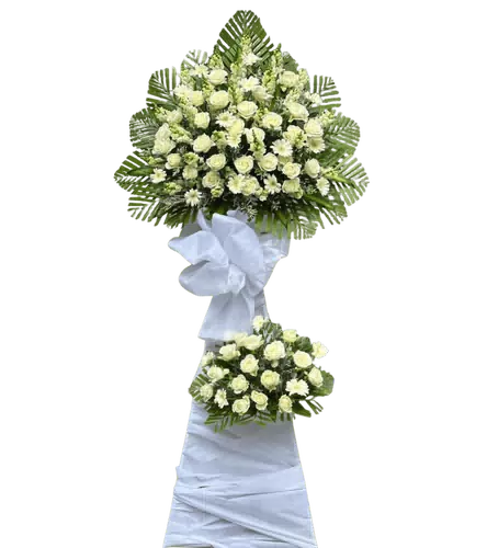 Kệ Hoa Chia Buồn Trắng Hai Tầng