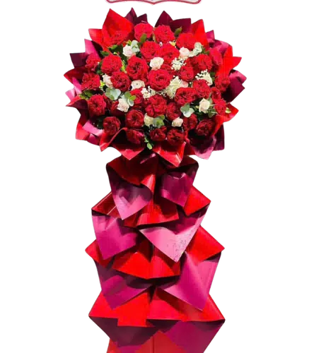 Kệ Hoa Khai Trương Đỏ Rượu Hai Tầng