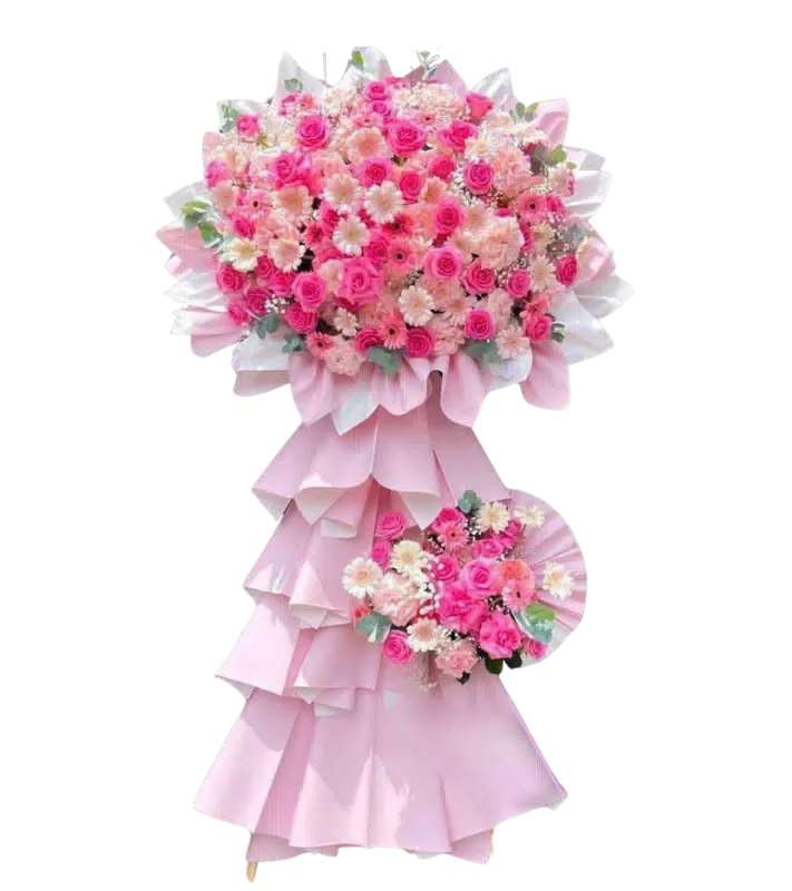 Kệ Hoa Khai Trương Hồng Pastel Hai Tầng