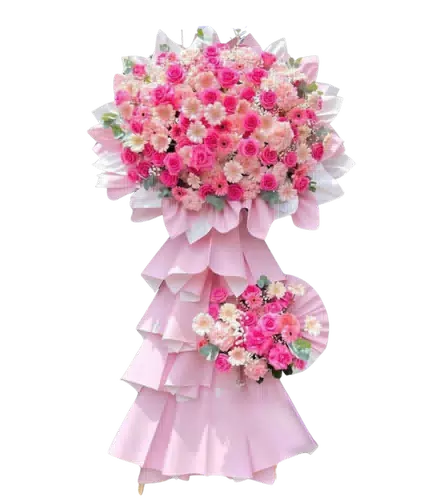 Kệ Hoa Khai Trương Hồng Pastel Hai Tầng