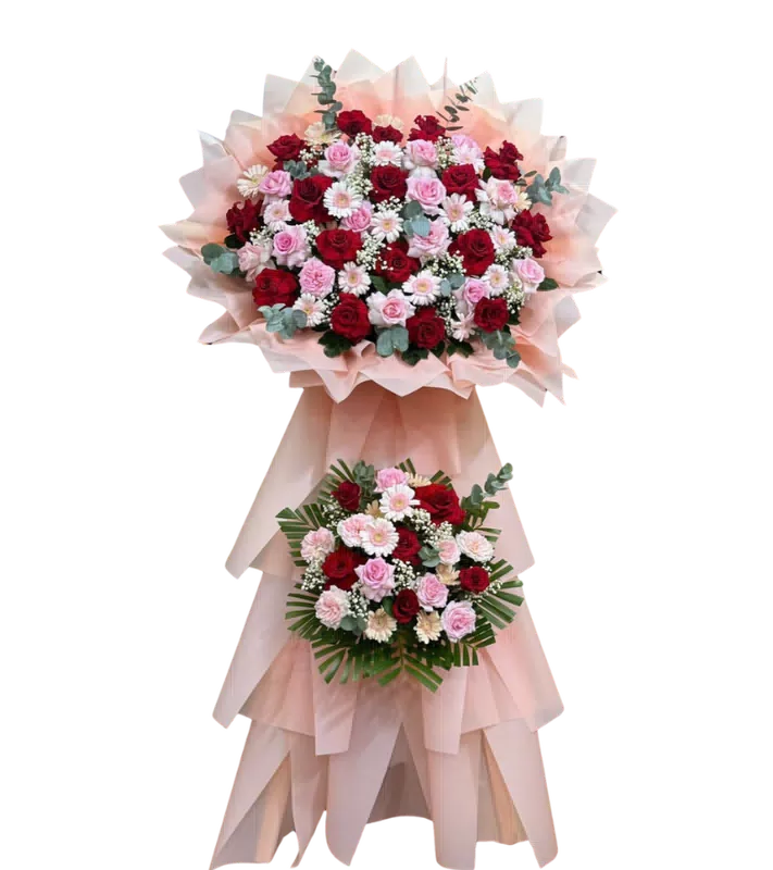 Kệ Hoa Khai Trương Hồng Trắng Hai Tầng
