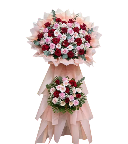 Kệ Hoa Khai Trương Hồng Trắng Hai Tầng