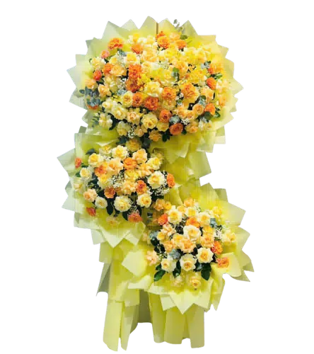 Kệ Hoa Khai Trương Vàng Cam Ba Tầng