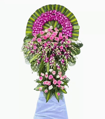 Vòng Hoa Chia Buồn Hồng Tím Hai Tầng