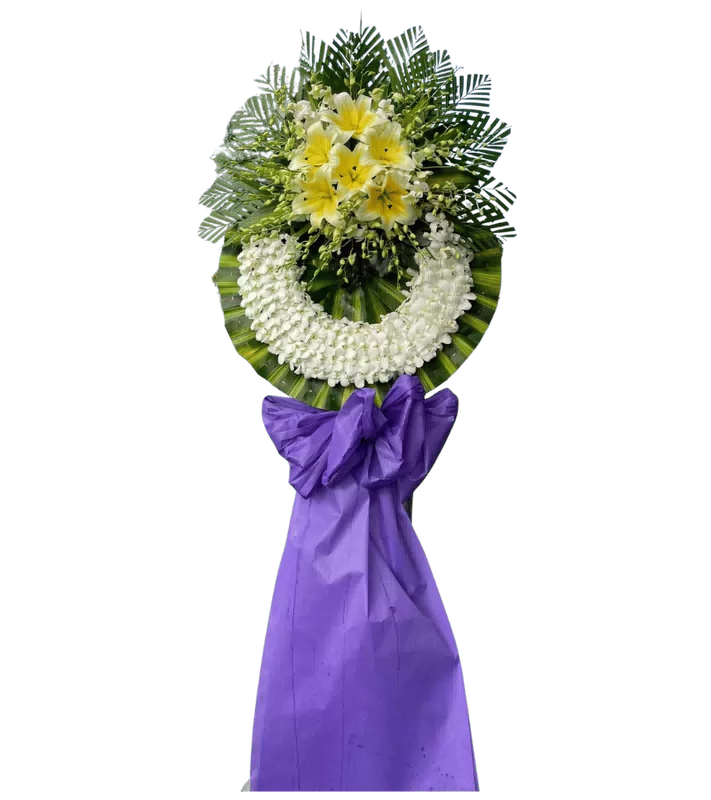 Vòng Hoa Chia Buồn Ly Vàng Cúc Trắng