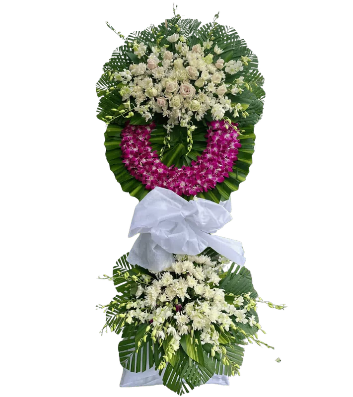 Vòng Hoa Chia Buồn Tím Trắng Hai Tầng