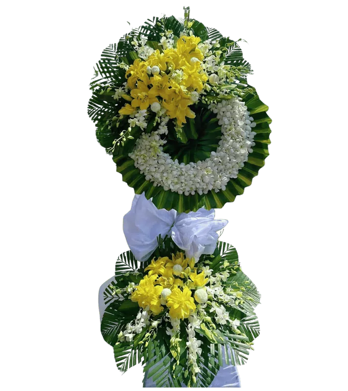 Vòng Hoa Chia Buồn Vàng Trắng Hai Tầng