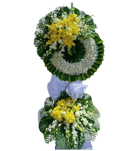 Vòng Hoa Chia Buồn Vàng Trắng Hai Tầng